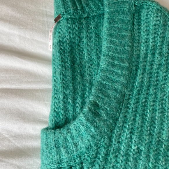 Free People Blue Bell V-Neck Sweater - Electric Teal NWT - Picture 4 of 15
